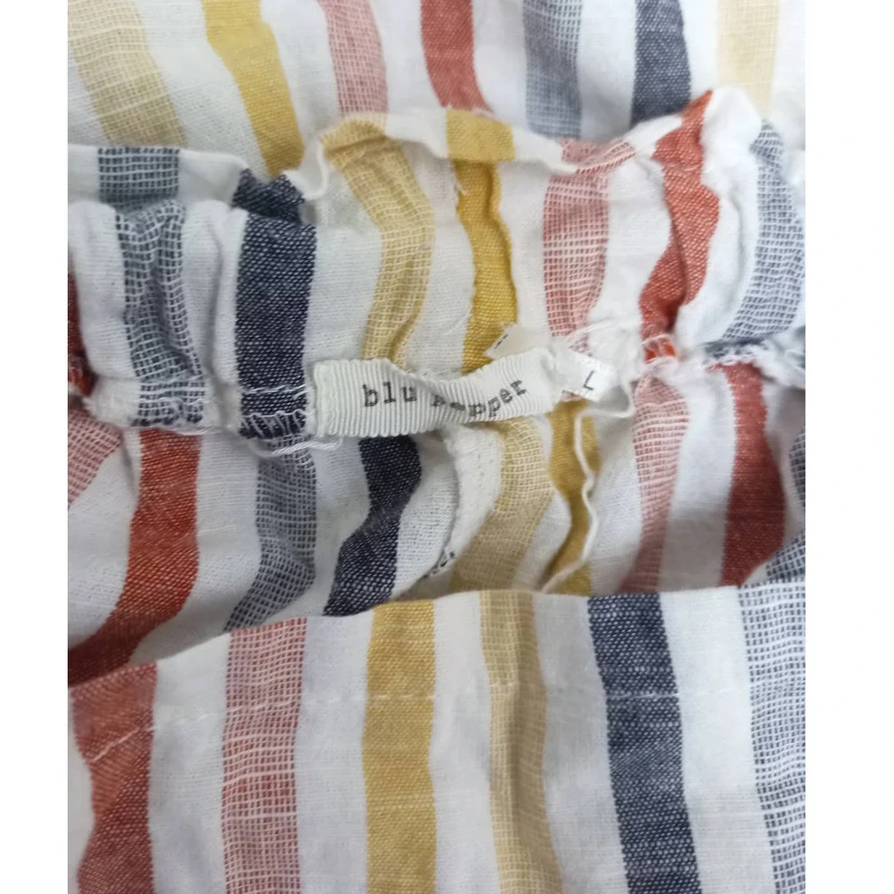 Blu Pepper Women Sz L Stripe Paperbag Boho Pants With Pockets Belt Loops - Picture 5 of 5